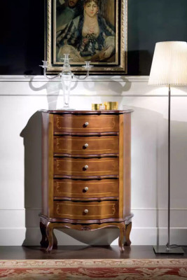 Classico comodino in legno marrone, cassettiera di lusso, mobile consolle.