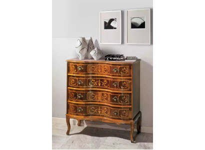 Comò classico con 4 cassetti, mobile in legno per soggiorno e camera da letto, nuovo.