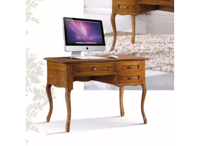 Scrivania classica in legno marrone per ufficio con cassetti.