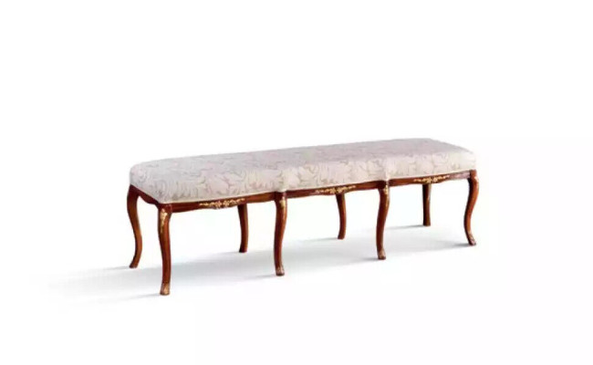 Classico design di panca marrone in tessuto, nuovo rivestimento, mobili da seduta nuovi