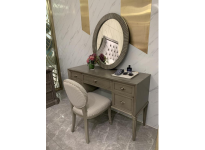 Tavolo trucco, specchio, sgabello, lusso, set completo per camera da letto 3 pezzi in legno, consolle.