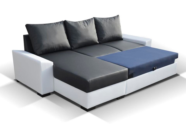 Divano angolare design con funzione letto in pelle o tessuto.
