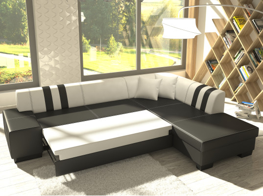 Design classico divano d'angolo Porto II funzione letto tessuto divani divano letto