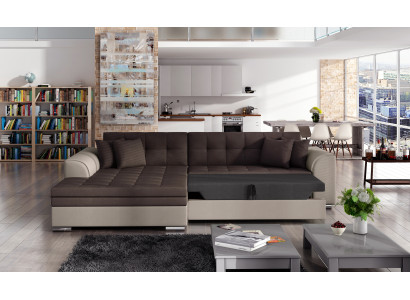 Divano angolare design con funzione letto, divano imbottito in tessuto.