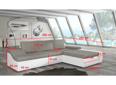 Sofà angolare moderno Ontario con letto funzionale per divano in tessuto per il soggiorno.