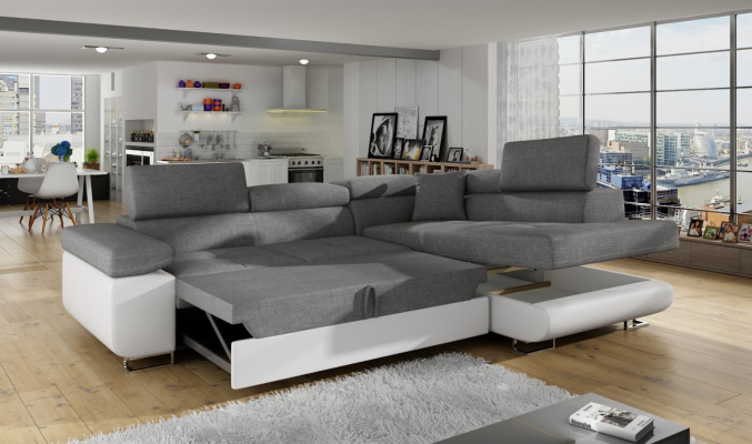 Design classico divano ad angolo con funzione letto, divano, divanetto imbottito in tessuto.