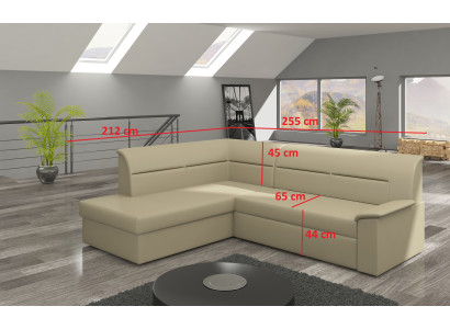 Divano angolare design Elano a L con funzione letto in pelle e tessuto sofà.