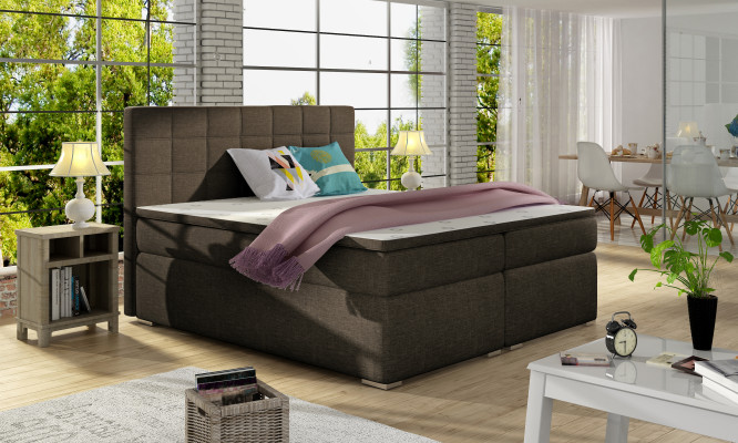Boxspring letto 180x200cm Hotel in pelle con contenitore completo e topper