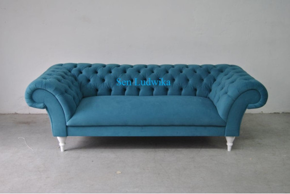 Tessuto 3 posti Blu Design in stoffa divano imbottito Divani moderni Divano Chesterfield