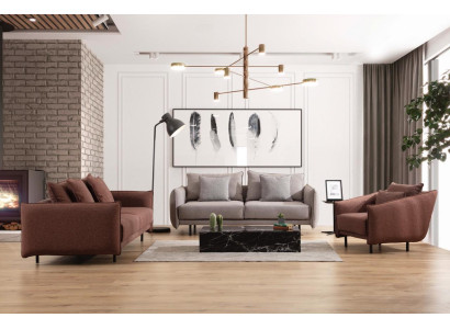 Poltrona 3 + 3 + 1 posti divano di lusso marrone set di divani in tessuto design