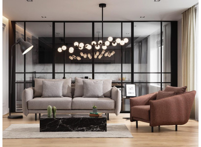 Poltrona 3 + 3 + 1 posti divano di lusso marrone set di divani in tessuto design