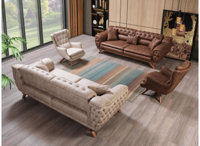 Divano 3 3 1 1 posto Chesterfield imbottito in tessuto.