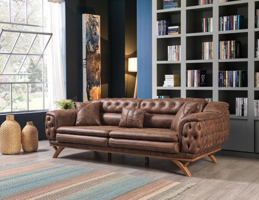 Divano 3 3 1 1 posto Chesterfield imbottito in tessuto.