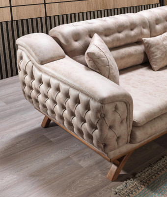Chesterfield divano a 3 posti beige design divani imbottiti tessuto divano