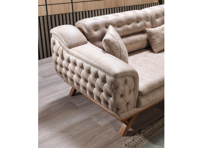 Chesterfield divano a 3 posti beige design divani imbottiti tessuto divano