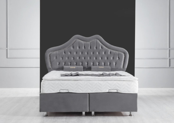 Letto Grigio Letto Matrimoniale Boxspring Letti Stile Stoffa Chesterfield 160x200