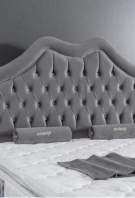 Letto Grigio Letto Matrimoniale Boxspring Letti Stile Stoffa Chesterfield 160x200