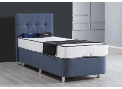 Letto blu Letto singolo in metallo Moderno Letti di lusso Letto in tessuto Chesterfield nuovo