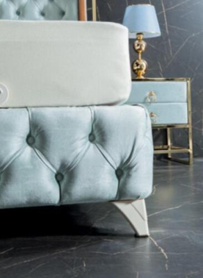Set camera da letto bianca Letto in metallo Stile Chesterfield di lusso 2 comodini 3 pezzi.