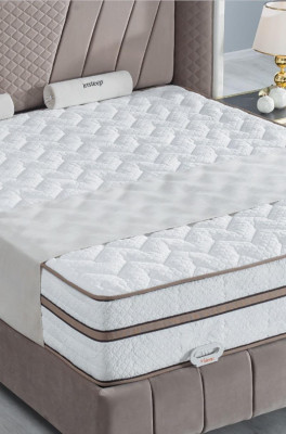 Set da camera da letto di lusso Beige Letto 2x Comodino Mobili Letto a 3 pezzi con letto Led.