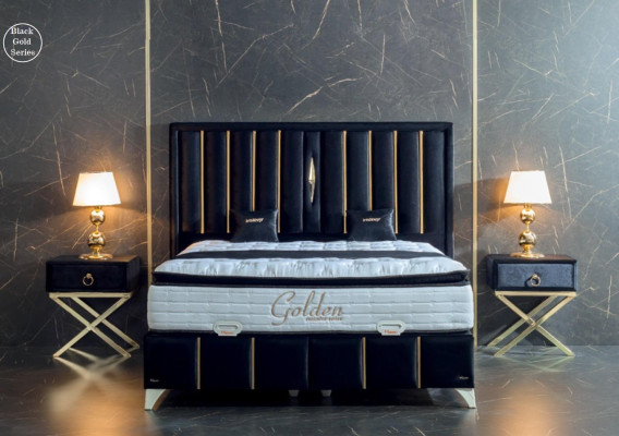 Camera da letto di lusso in velluto con letto matrimoniale in metallo e 2 comodini, set di mobili per letto 3 pezzi.