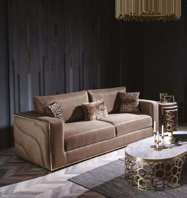 Velluto divani mobili da soggiorno di lusso materiale divani tre posti marrone.