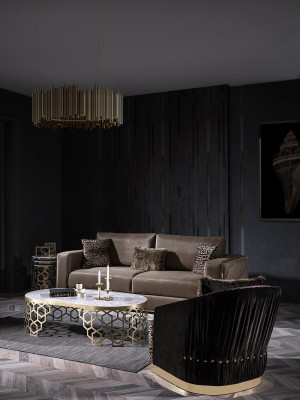 Velluto divani mobili da soggiorno di lusso materiale divani tre posti marrone.