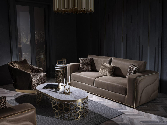 Design mobili set di divani di lusso in velluto a tema tigre, composto da divano a 3 posti con cuscini.