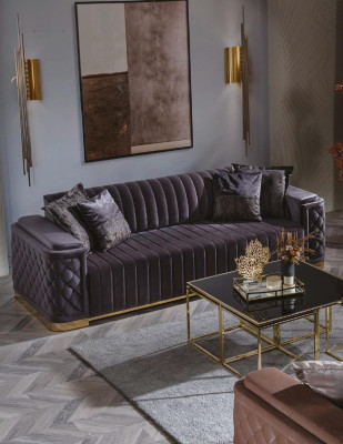 Chesterfield Set da divano imbottito 3 pezzi in velluto.