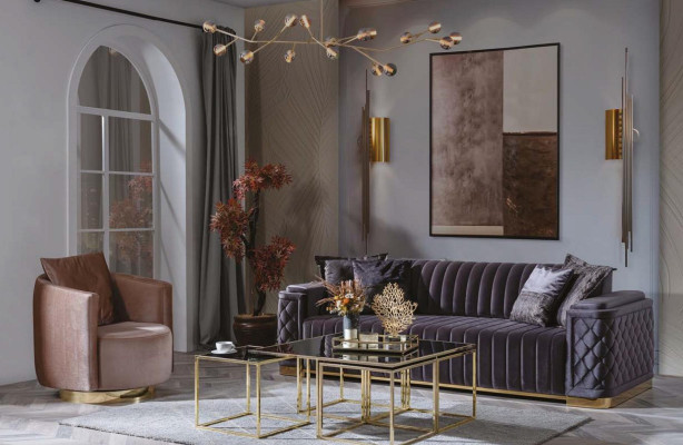 Chesterfield Set da divano imbottito 3 pezzi in velluto.