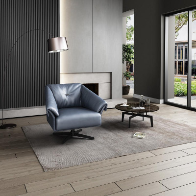 Poltrona Design di lusso Relax Club Lounge Singola Imbottita Tessuto Pelle