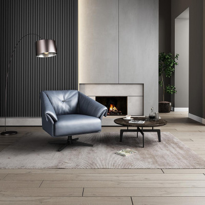 Poltrona Design di lusso Relax Club Lounge Singola Imbottita Tessuto Pelle