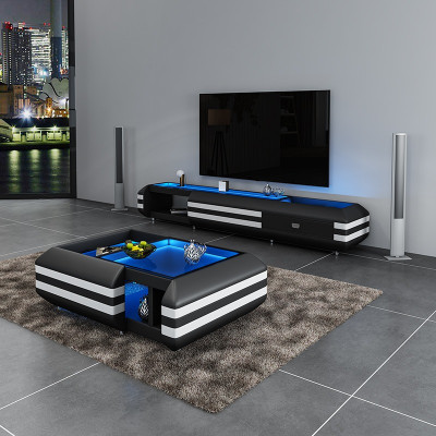 Couchtisch Sideboard 2 pezzi con luce a LED Mobili da soggiorno Tavolo Lowboard in vetro