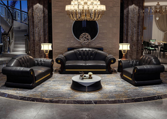 Divano Chesterfield in pelle imbottito, nuovo.