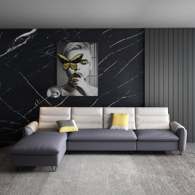 Soggiorno divano imbottito tessuto pelle set di sedute L-forma angolo divano