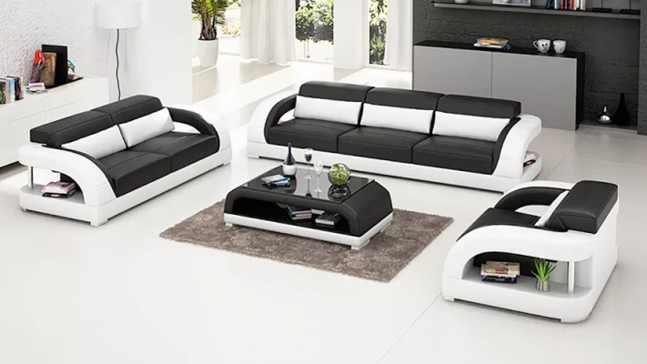 Sistema di divani Sala da pranzo Divano 3+2+1 Posti Divano design Divano in pelle Divano moderno