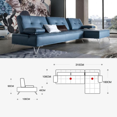 Soggiorno Divano Imbottito Tessuto Pelle Set Divano angolare a L L-Shaped Sofa