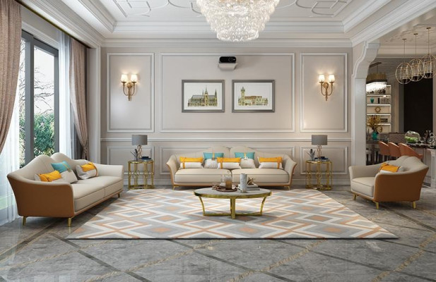 Set di divani di lusso in pelle per salotto, divani in tessuto, set di divani 3+2+1