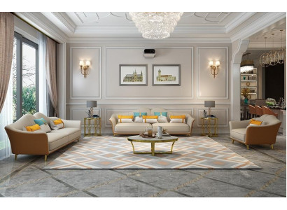 Set di divani di lusso in pelle per salotto, divani in tessuto, set di divani 3+2+1