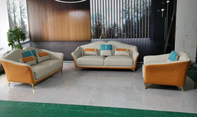 Set di divani di lusso in pelle per salotto, divani in tessuto, set di divani 3+2+1