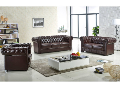 Divano a tre posti in stile design imbottito moderno divano a 3 posti Chesterfield marrone.