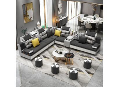 Divano ad angolo a forma di L, divano moderno in pelle, salotto imbottito, divano design, nuovi divani.