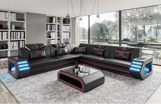 Pelle imbottita Design soggiorno divano ad angolo divano angolare divano a L divano a forma di paesaggio abitativo