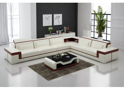 Design divano angolare per soggiorno Mobili Divano ad angolo in pelle sedili Divano a L + Tavolo