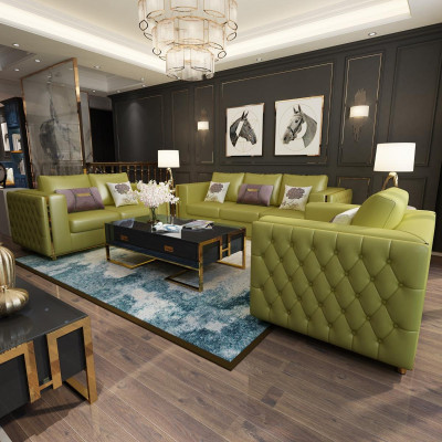 Sistema di divani per soggiorno 3+2+1 posti in pelle divano Chesterfield.