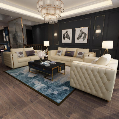 Sistema di divani per soggiorno 3+2+1 posti in pelle divano Chesterfield.