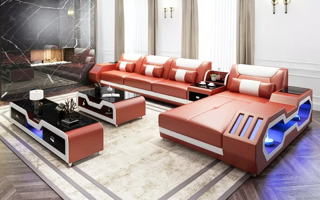 Divano ad angolo in pelle design, divano ad angolo, divano, divano a L, salotto