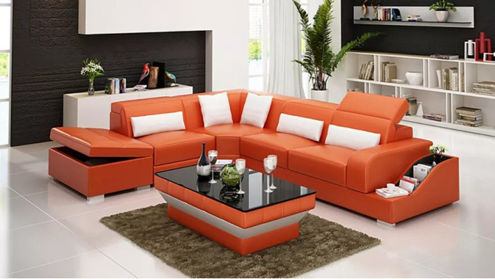 Design Moderno Divano ad Angolo Sofa in Pelle per Soggiorno
