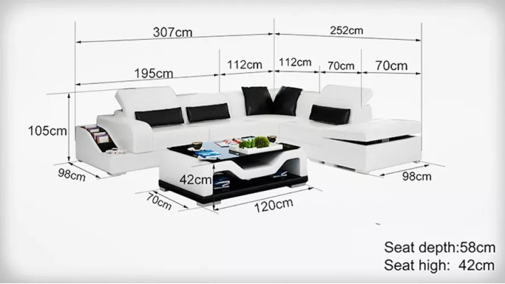 Design Moderno Divano ad Angolo Sofa in Pelle per Soggiorno