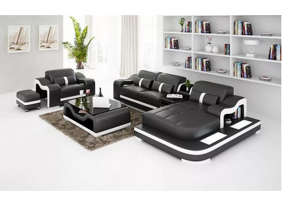 Divano moderno ad angolo a causa en forma di L, poltrona da decorazione, tavolino, pouf, divano ad angolo imbottito